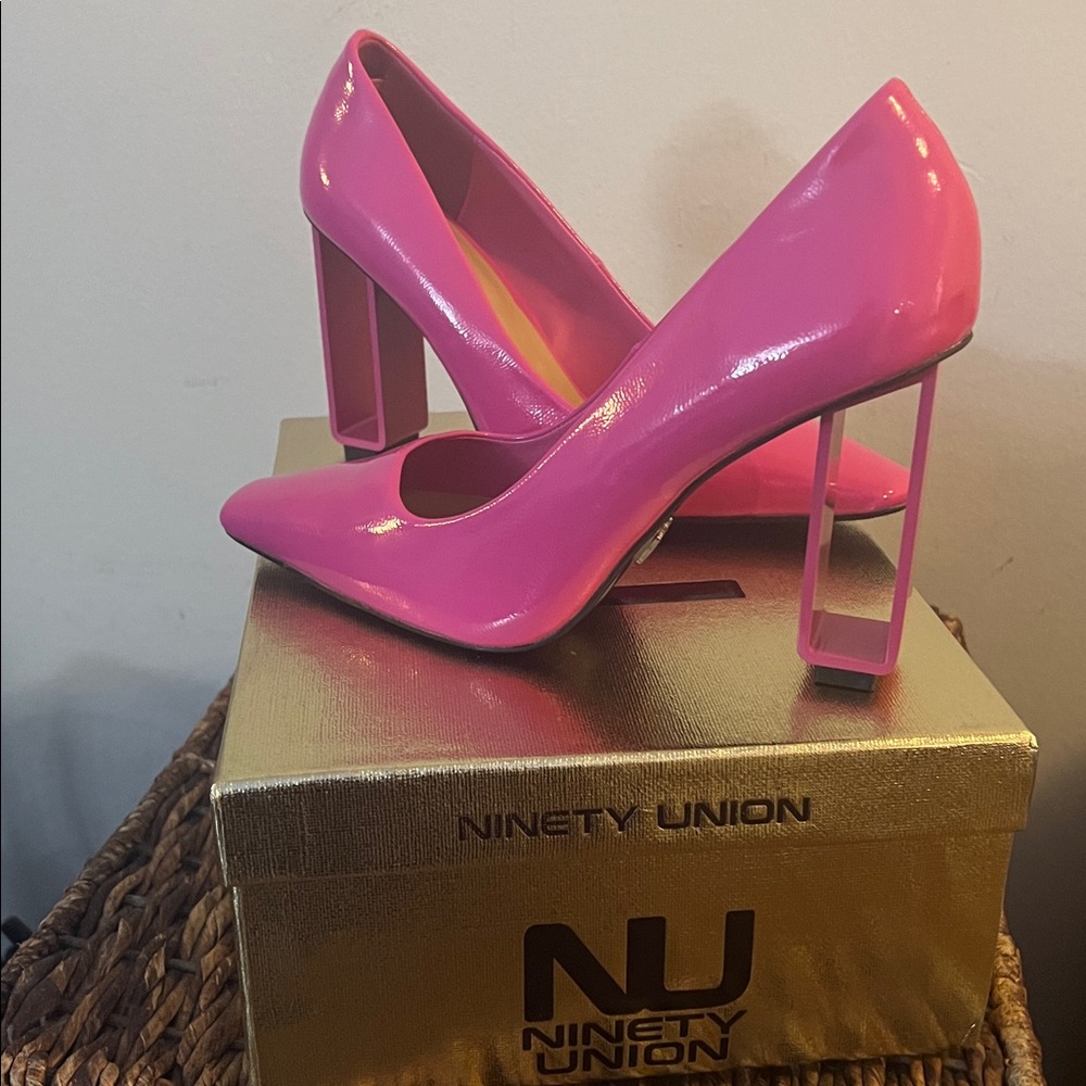 Ninety Union Pink Patent Block Heel Pumps